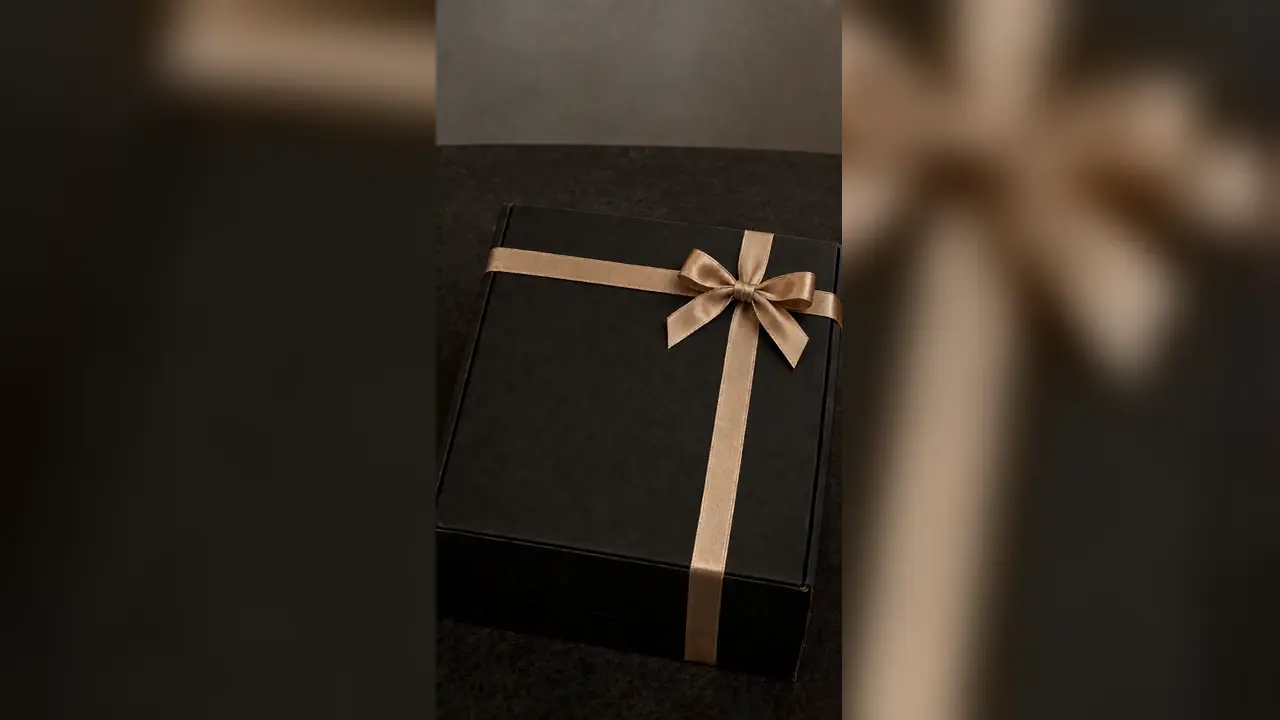 Caja negra Piojo Macho con un moño de tela dorado